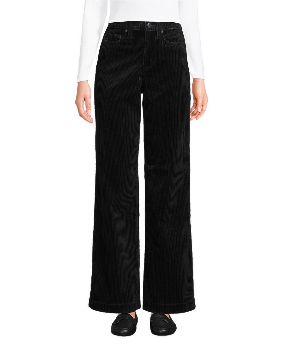 Lands' End Women's High Rise Wide Leg Corduroy Pants - Black