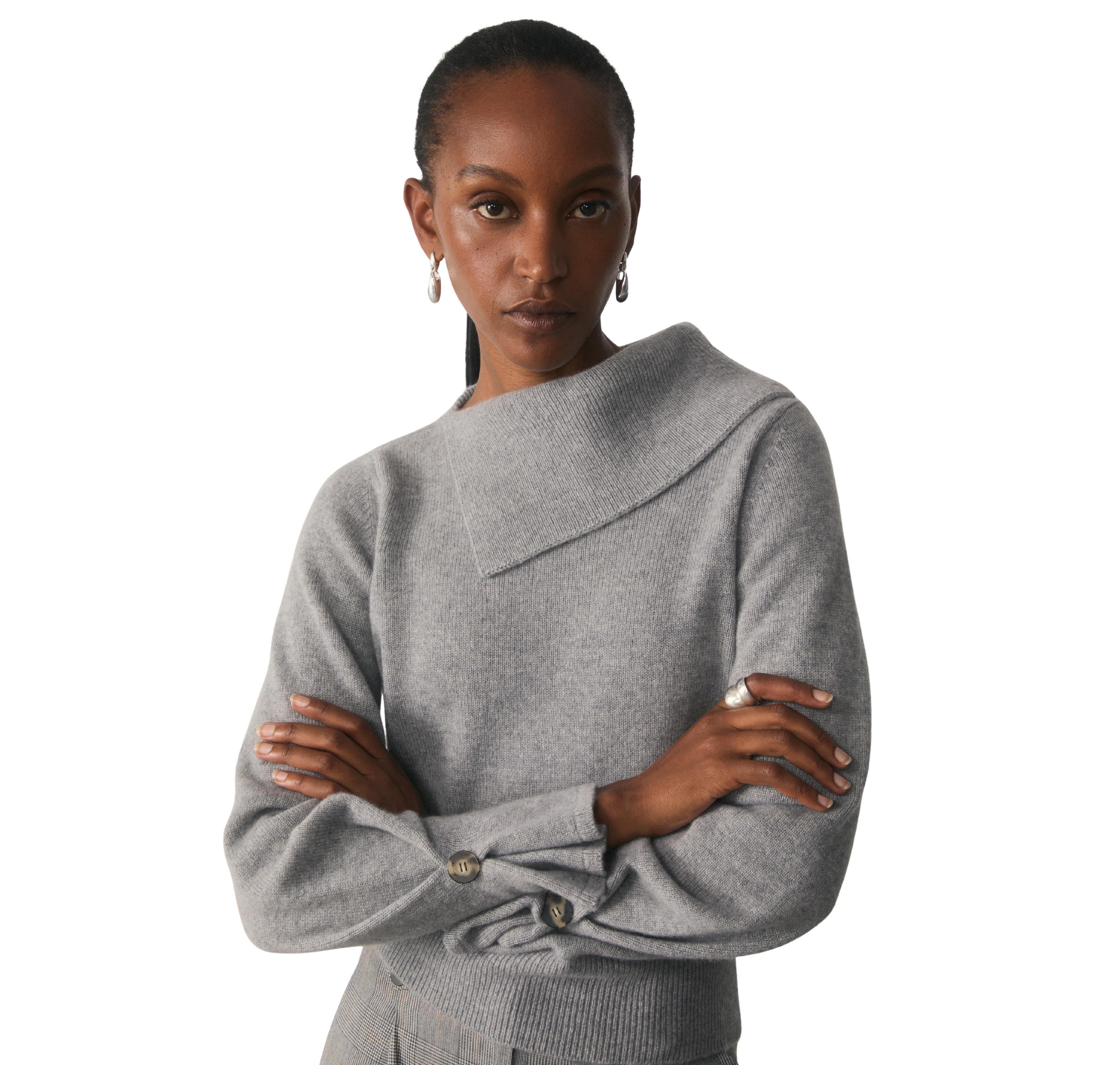 The Fold Women's Eloria Asymmetric Neck Cashmere Long-Sleeve Sweater