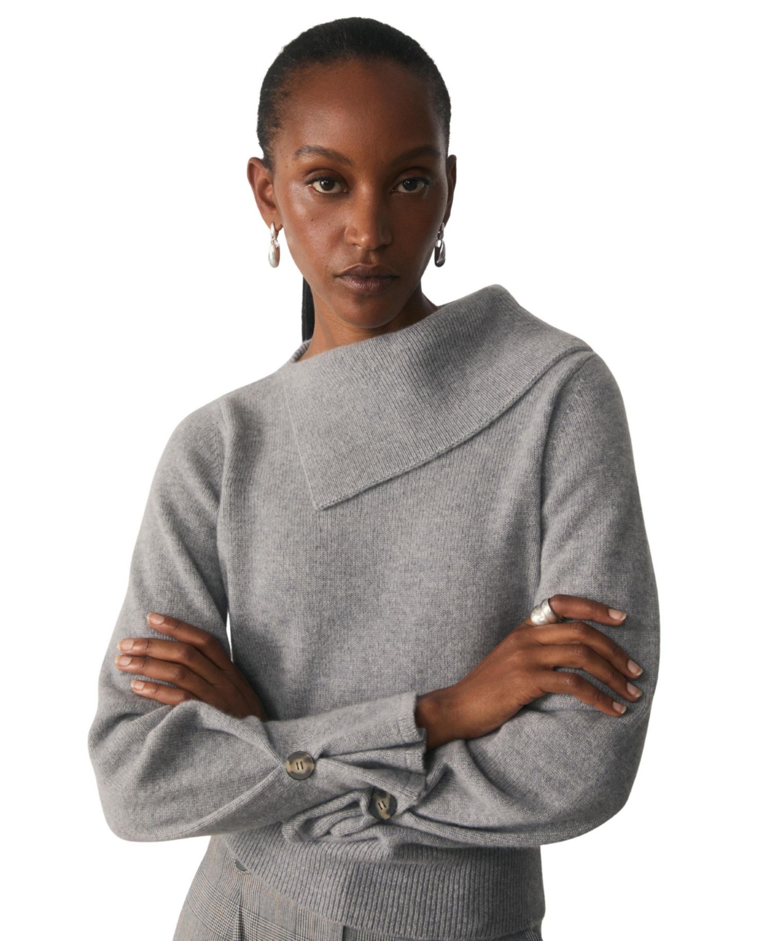 Women's Eloria Asymmetric Neck Cashmere Long-Sleeve Sweater