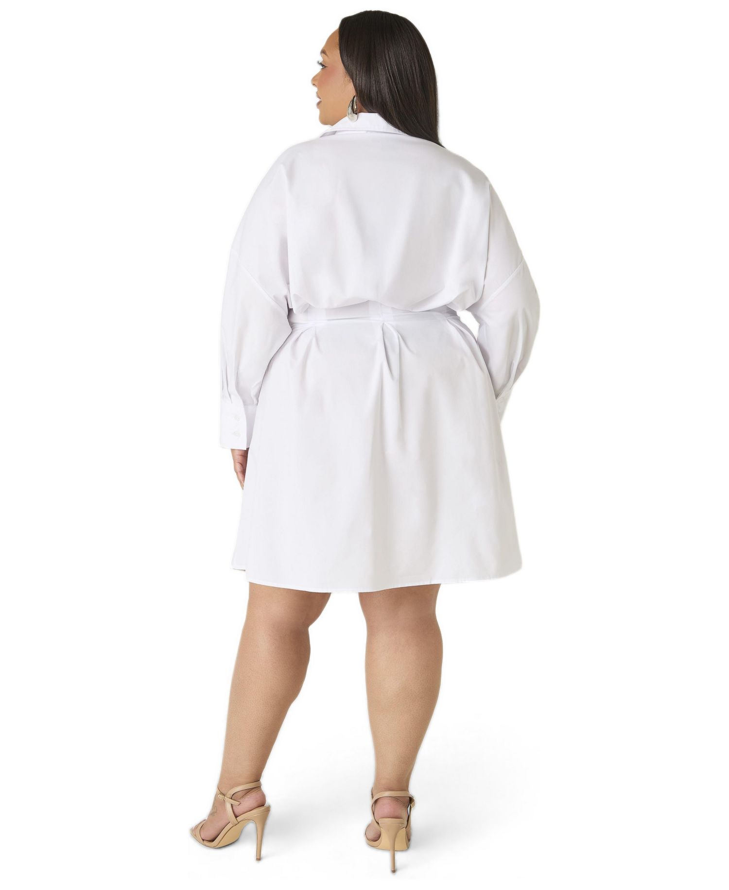 Plus Size Collared Pleated-Sleeve Shirtdress