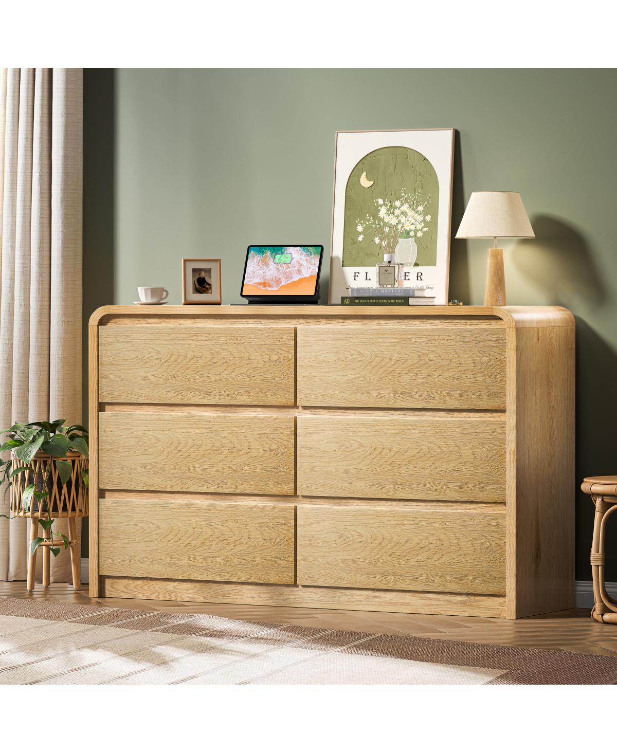 Streamdale Furniture 6-Drawer Modern Fluted Wood Dresser and Closet Organizer - Antique natural