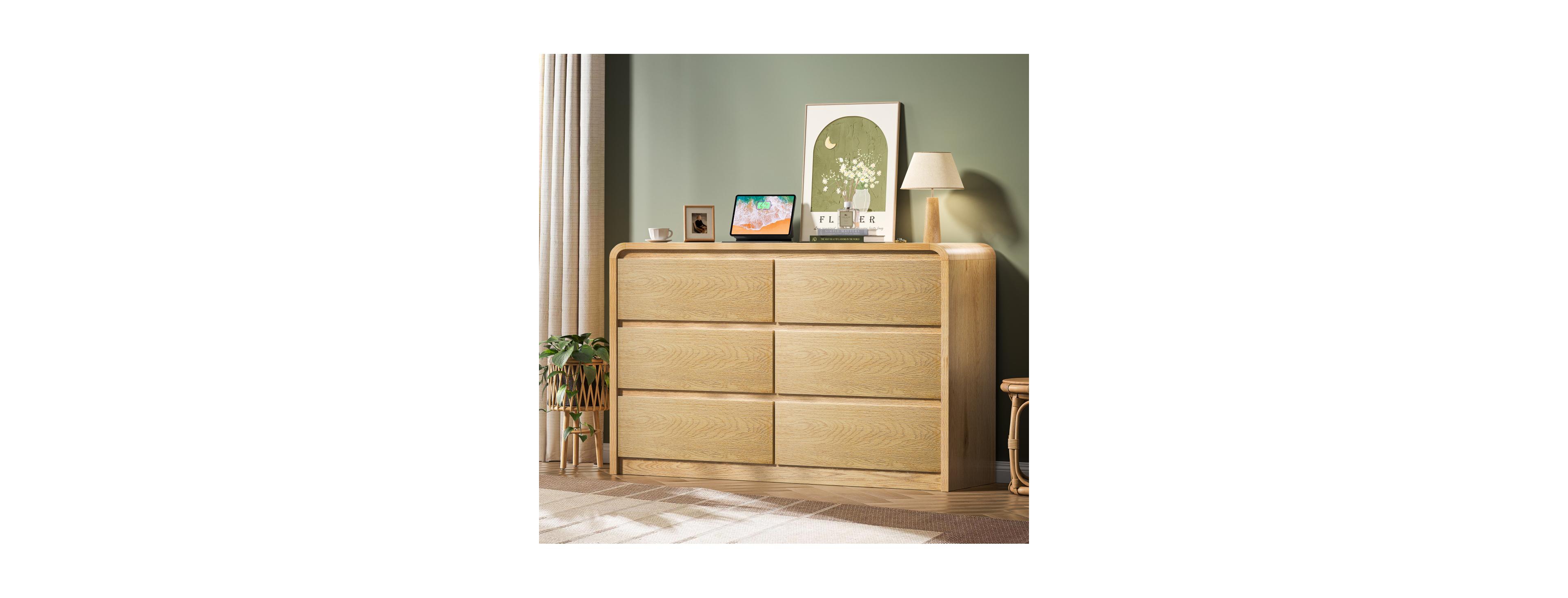 Streamdale Furniture 6-Drawer Modern Fluted Wood Dresser and Closet Organizer