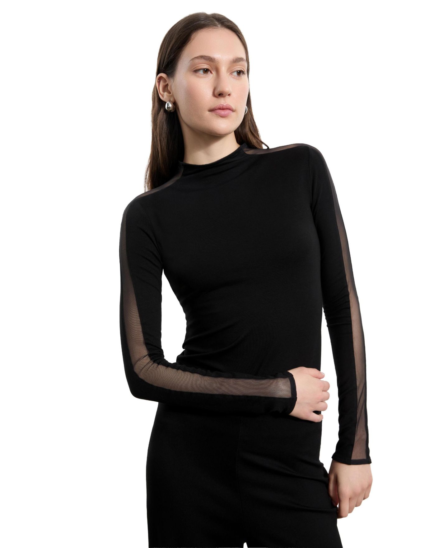 Женский топ Marcella Suma High-Neck High-Stretch Mesh-Panel, цвет: Чёрный — фото 5