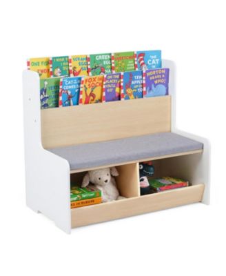 Kids Reading Nook Storage Bench with Bookshelf and 2 Cubbies