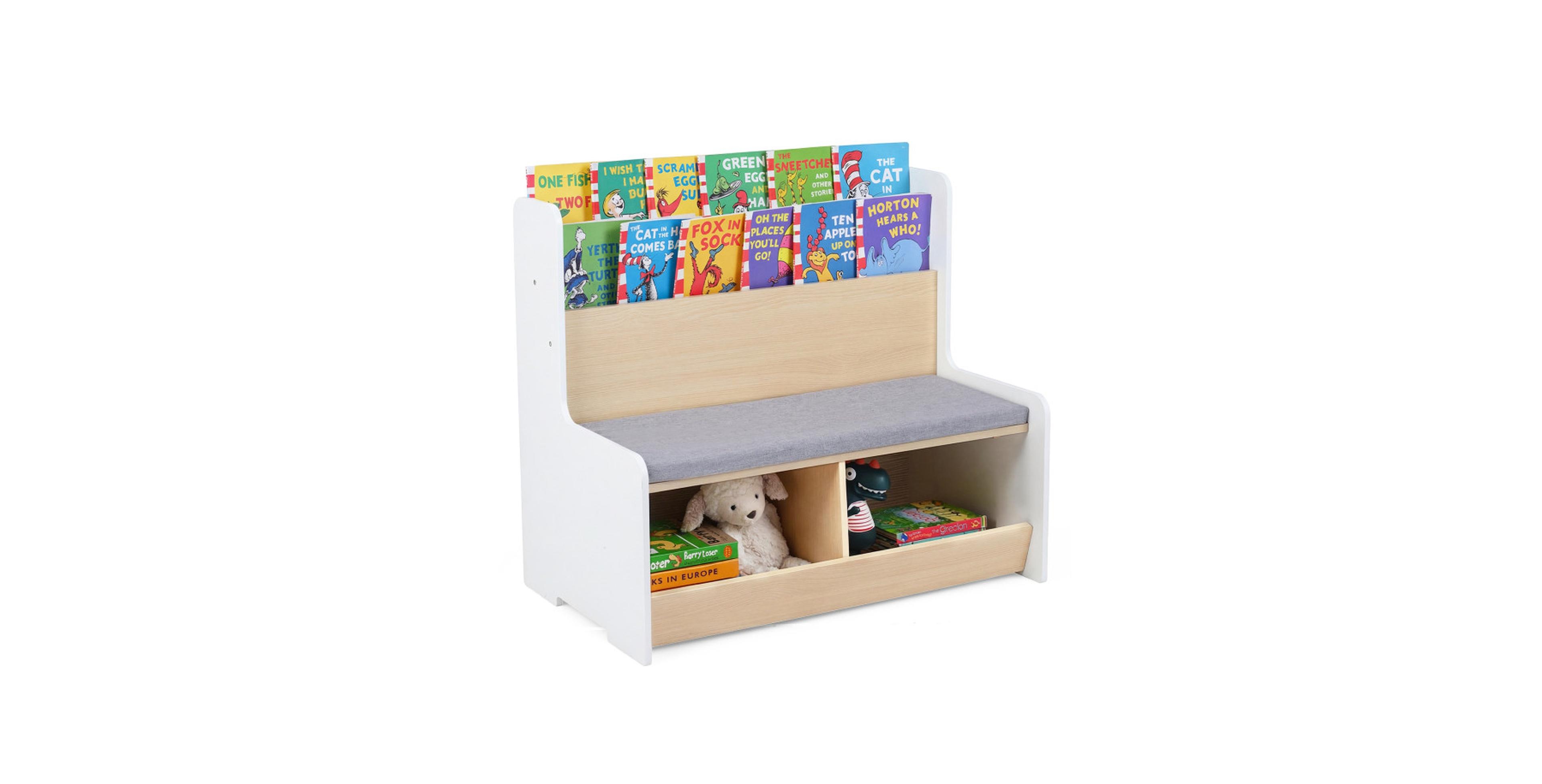 Gouun Kids Reading Nook Storage Bench with Bookshelf and 2 Cubbies