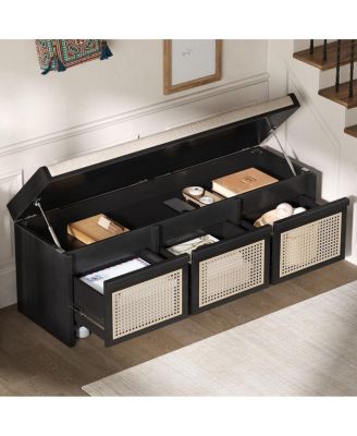 48inch Rattan Entryway Shoe Bench with Storage Cushion