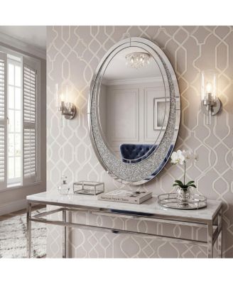 35" × 24" Oval Crystal Wall Mirror Glam Decorative Vanity Mirror