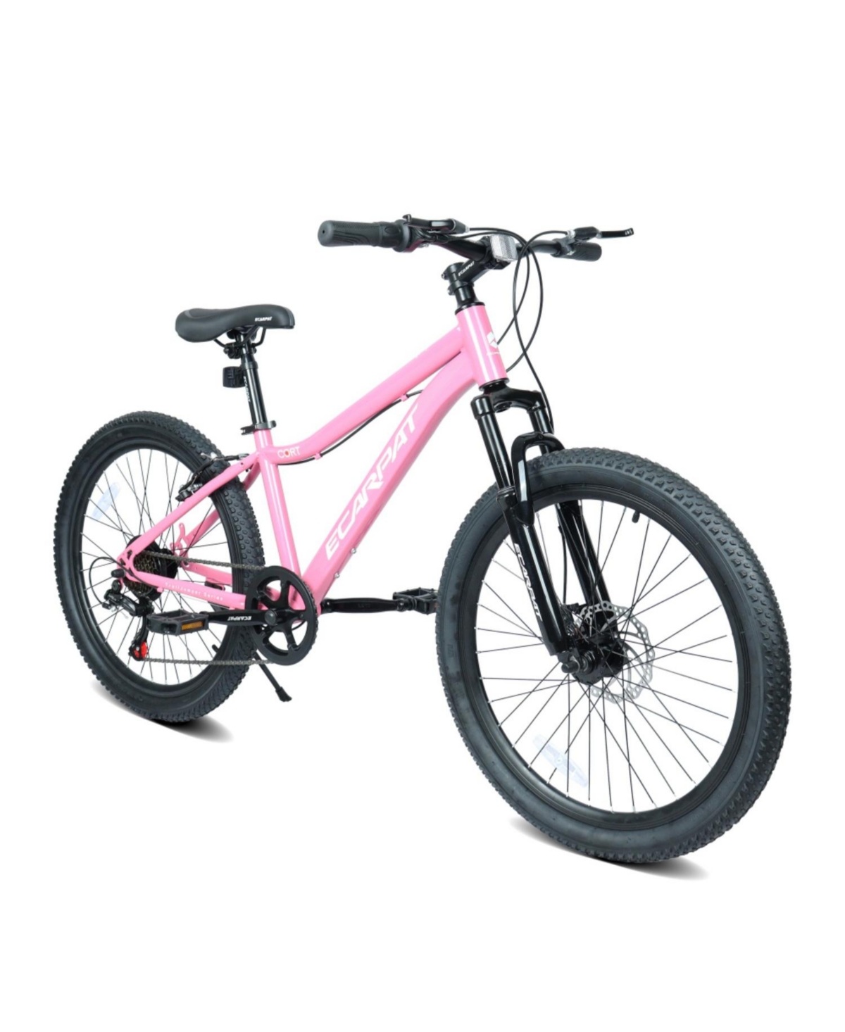 ECHTPeak 24 Inch Youth Mountain Bike with 7 Speeds and Front Suspension Durable Steel Frame, Alloy Rims and Disc Brakes for Boys and Girls - Piink