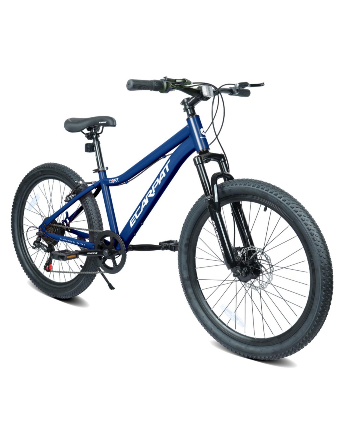 ECHTPeak 24 Inch Youth Mountain Bike with 7 Speeds and Front Suspension Durable Steel Frame, Alloy Rims and Disc Brakes for Boys and Girls - Blue