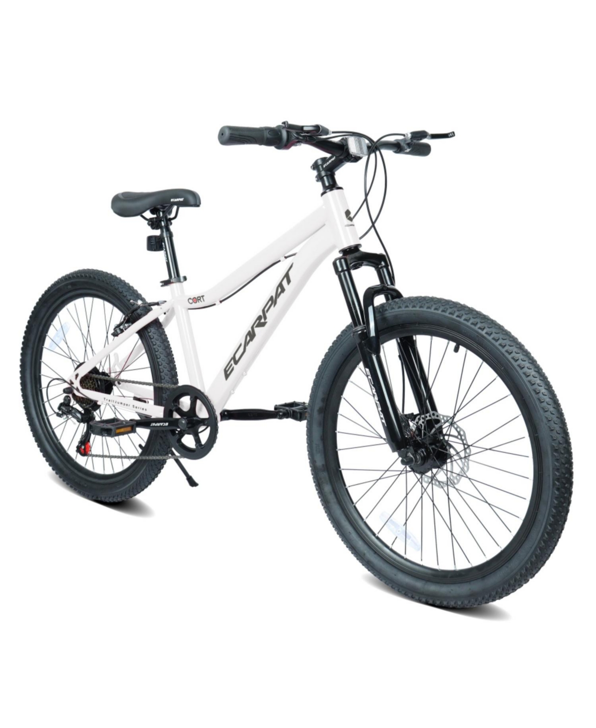 ECHTPeak 24 Inch Youth Mountain Bike with 7 Speeds and Front Suspension Durable Steel Frame, Alloy Rims and Disc Brakes for Boys and Girls - White