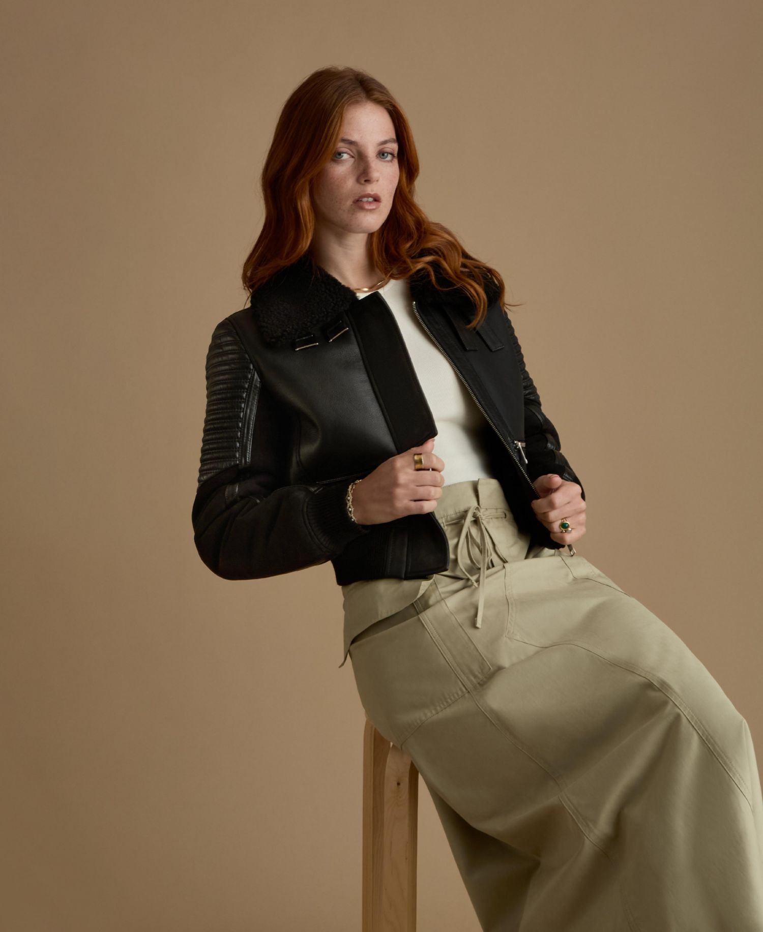Women's Cropped Biker Style Shearling Jacket