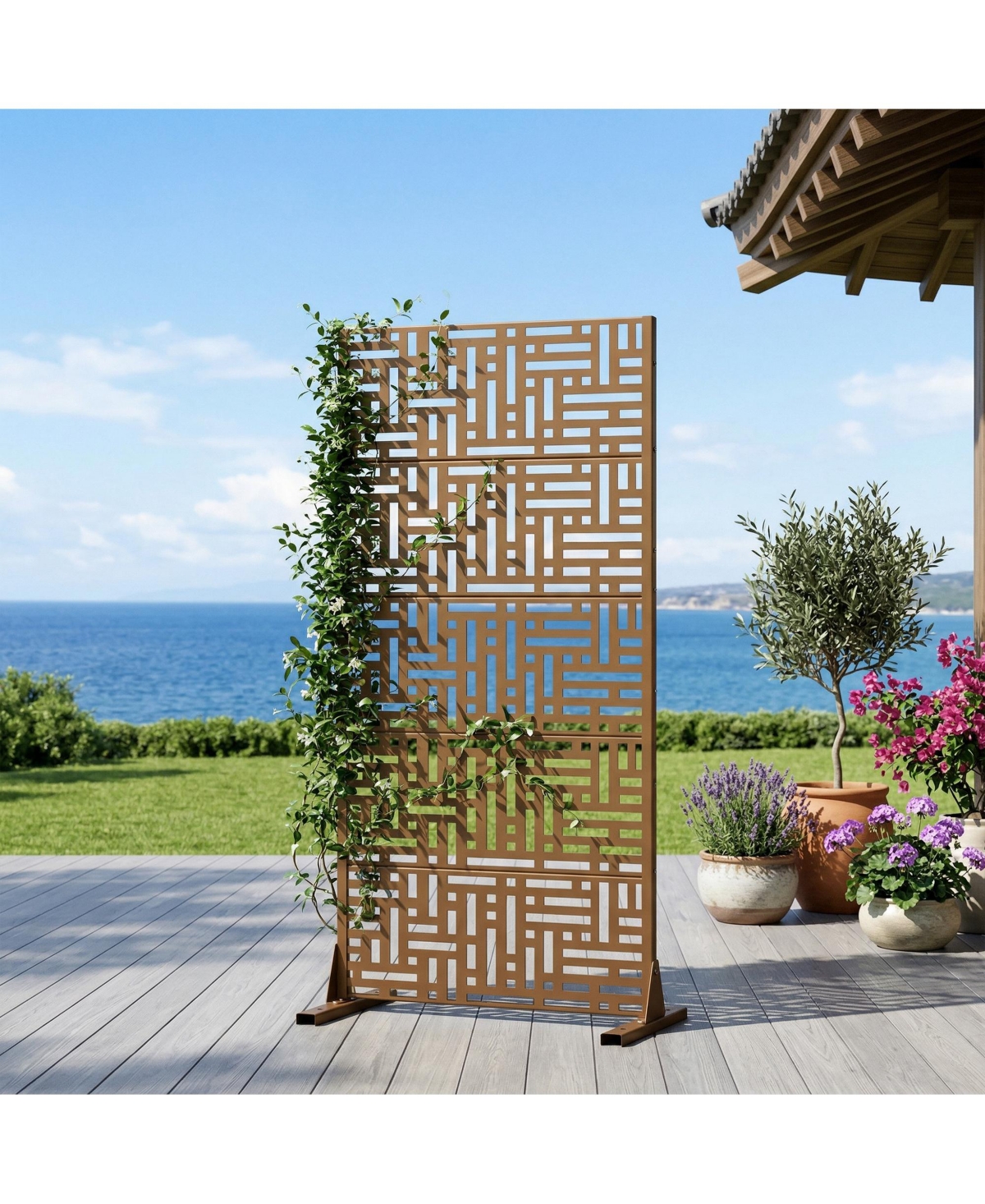 Zeny 59"H×30"W×16"D Freestanding Decorative Metal Trellis Screen for Climbing Plants and Outdoor Privacy