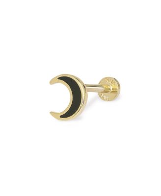 Black Enamel Crescent Moon Cartilage Stud Earrings