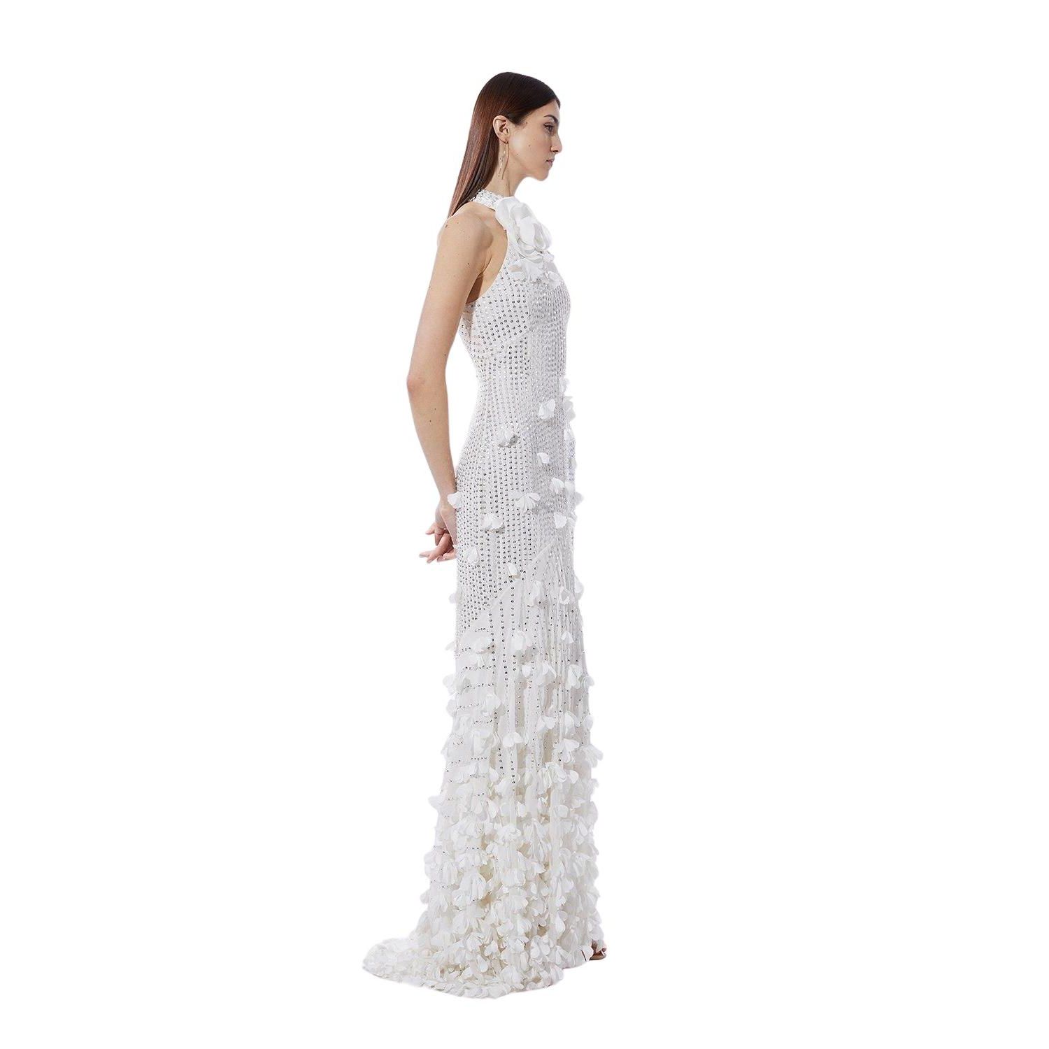 Women's Crystal Rosette Halter-Neck Maxi Dress