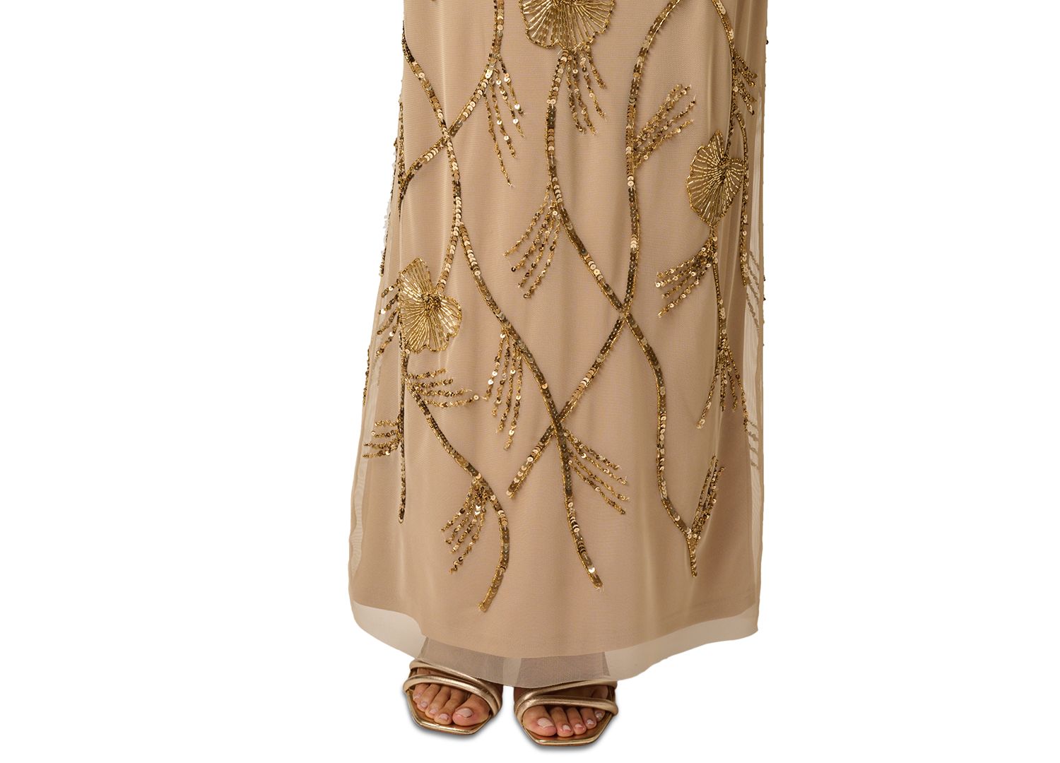 Petite Deco Floral Beaded Mock Neck Gown