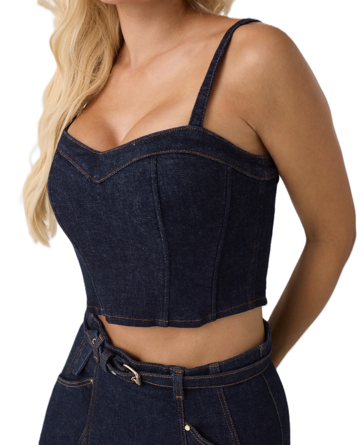 Guess Women's Zoey Denim Crop Sweetheart Bustier Top
