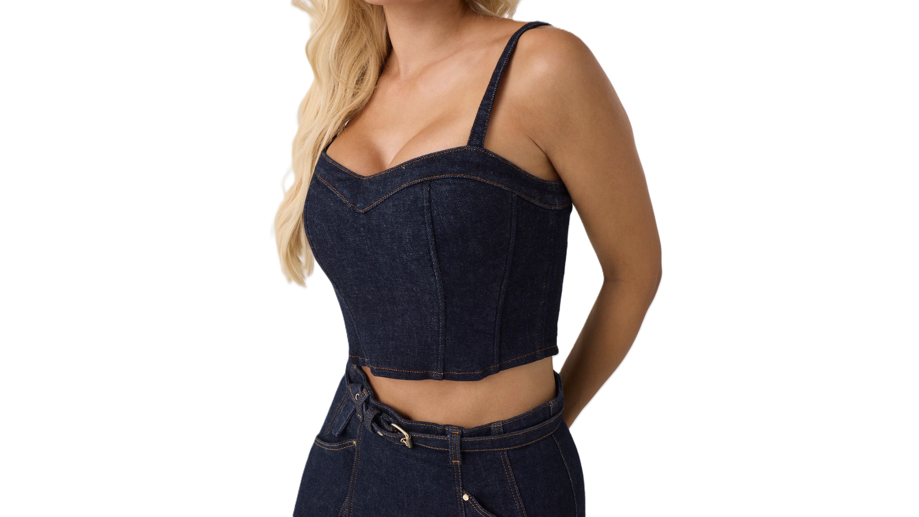 Guess Women's Zoey Denim Crop Sweetheart Bustier Top