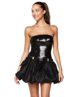 Juniors' Strapless Allover-Sequin Bubble-Skirt Dress