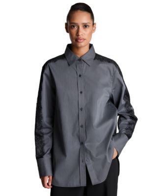 Women's Oversized Boyfriend Lace-Trim Shirt