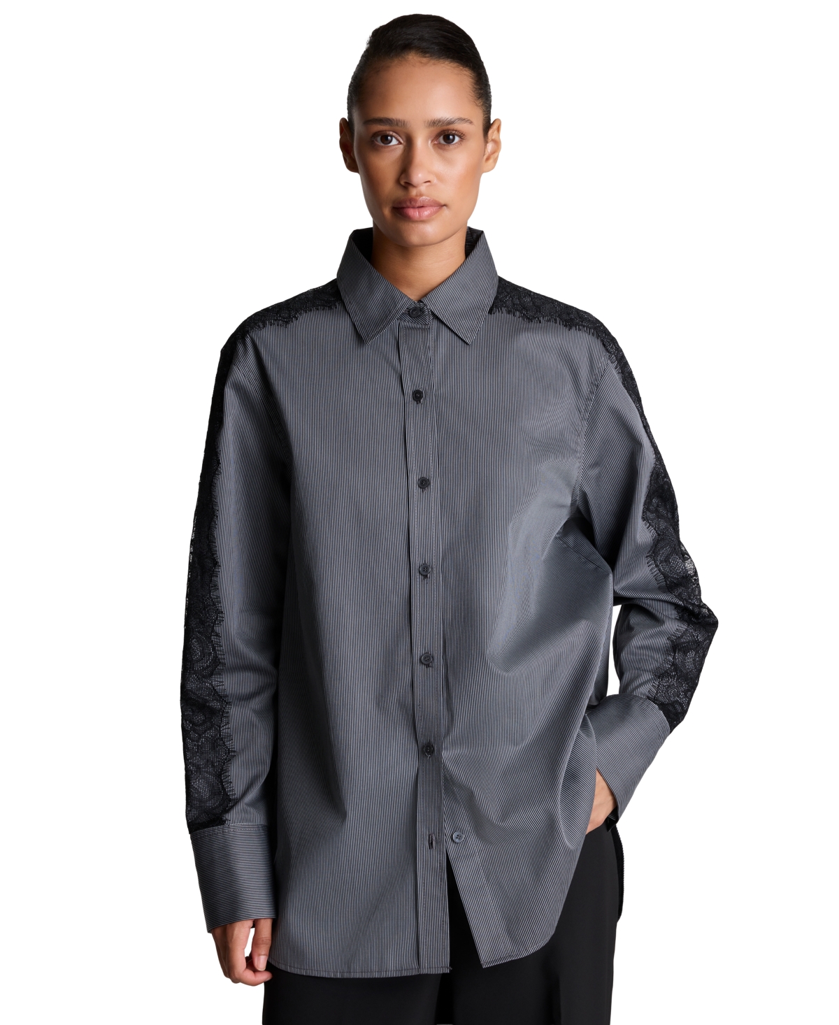 Kenneth Cole Women's Oversized Boyfriend Lace-Trim Shirt