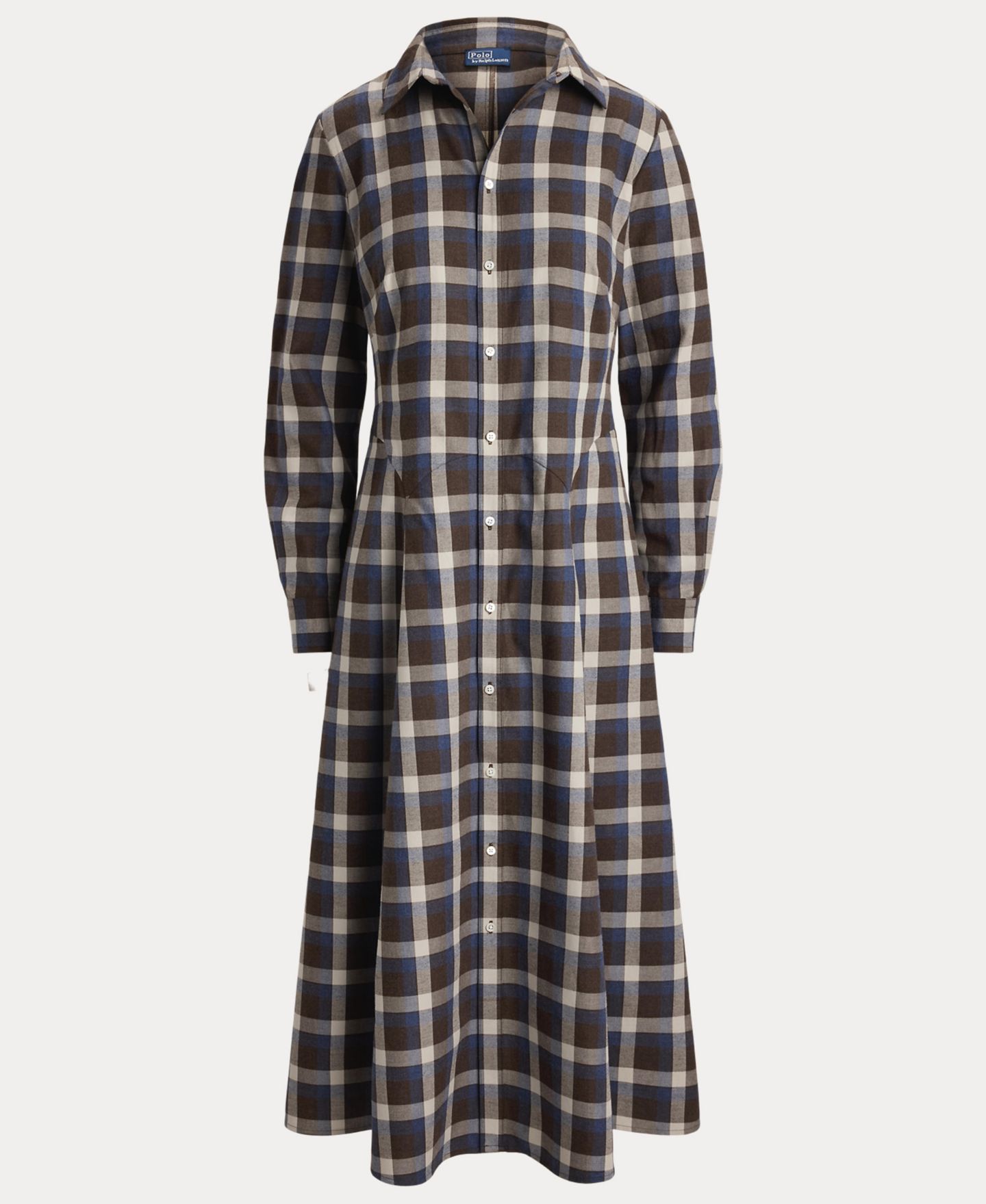 Женское платье Polo Ralph Lauren Plaid Long-Sleeve Midi Shirt Dress, цвет: Коричневый синий разноцветный — фото 5