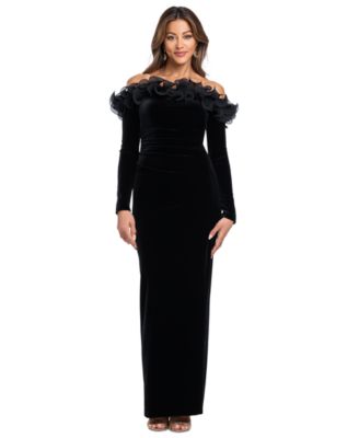 Women's Off-the-Shoulder Velvet Ruffled Gown