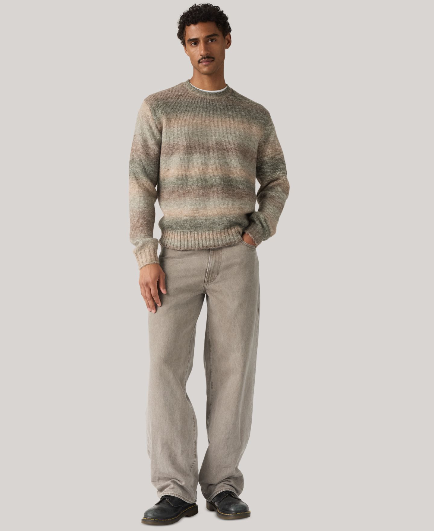 Мужской свитер Levi's Laurel Cable-Knit Stripe Crewneck, цвет: Кофейный — фото 2