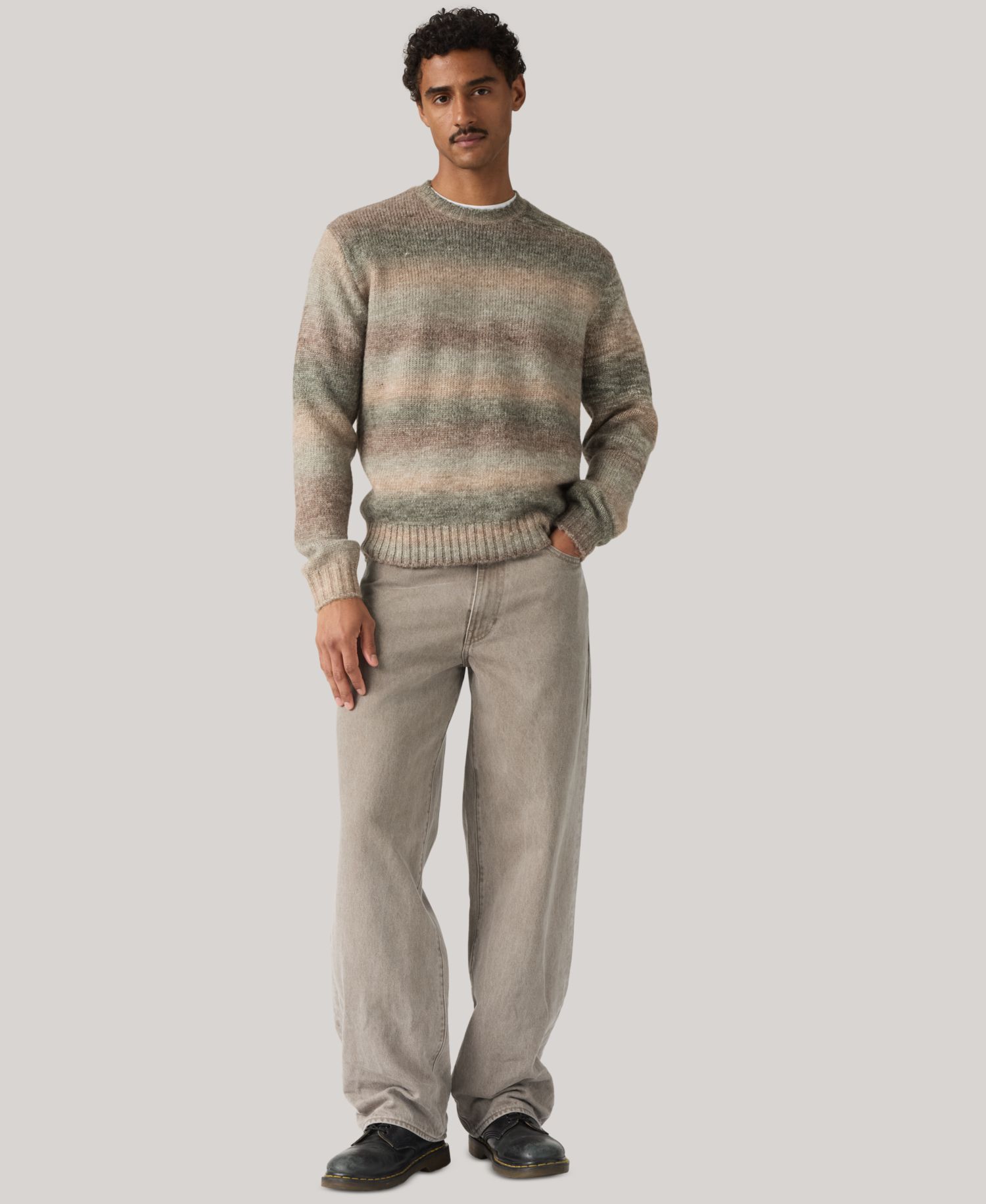 Men's Laurel Cable-Knit Stripe Crewneck Sweater