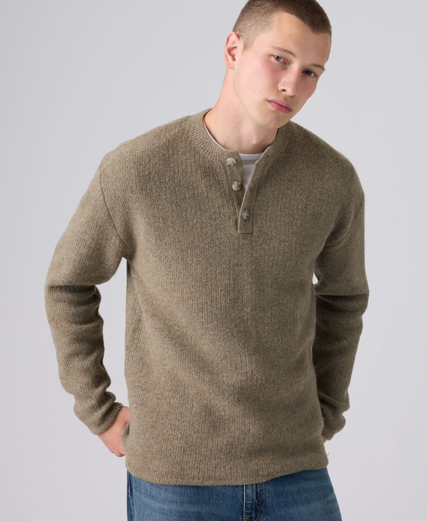 Мужской свитер Levi's Woodacre Henley Wool-Blend Three-Button, цвет: Brindle — фото 3