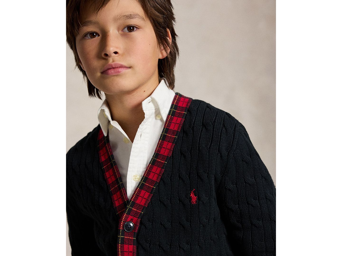Кардиган Polo Ralph Lauren Cable-Knit Plaid-Trim для мальчиков, цвет: Чёрный — фото 3