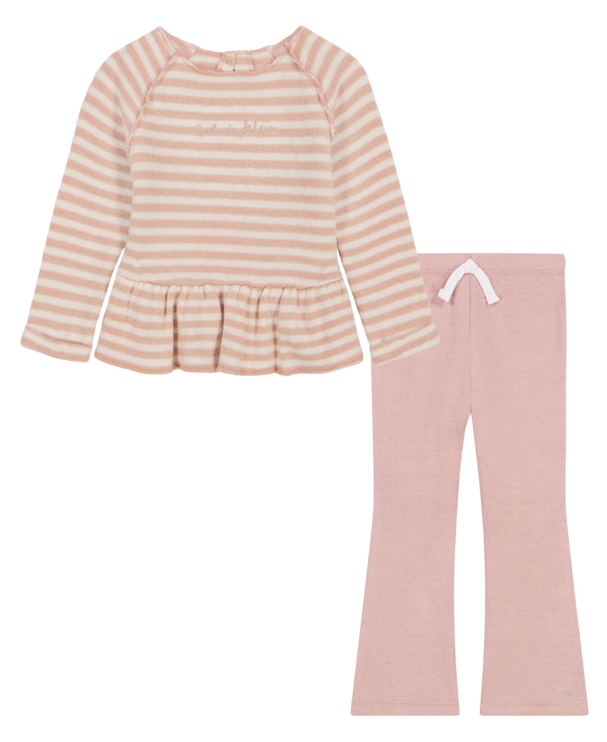Calvin Klein Baby Girls' Long-Sleeve Striped Flared-Leg Top and Flare Pants, 2-Piece Set