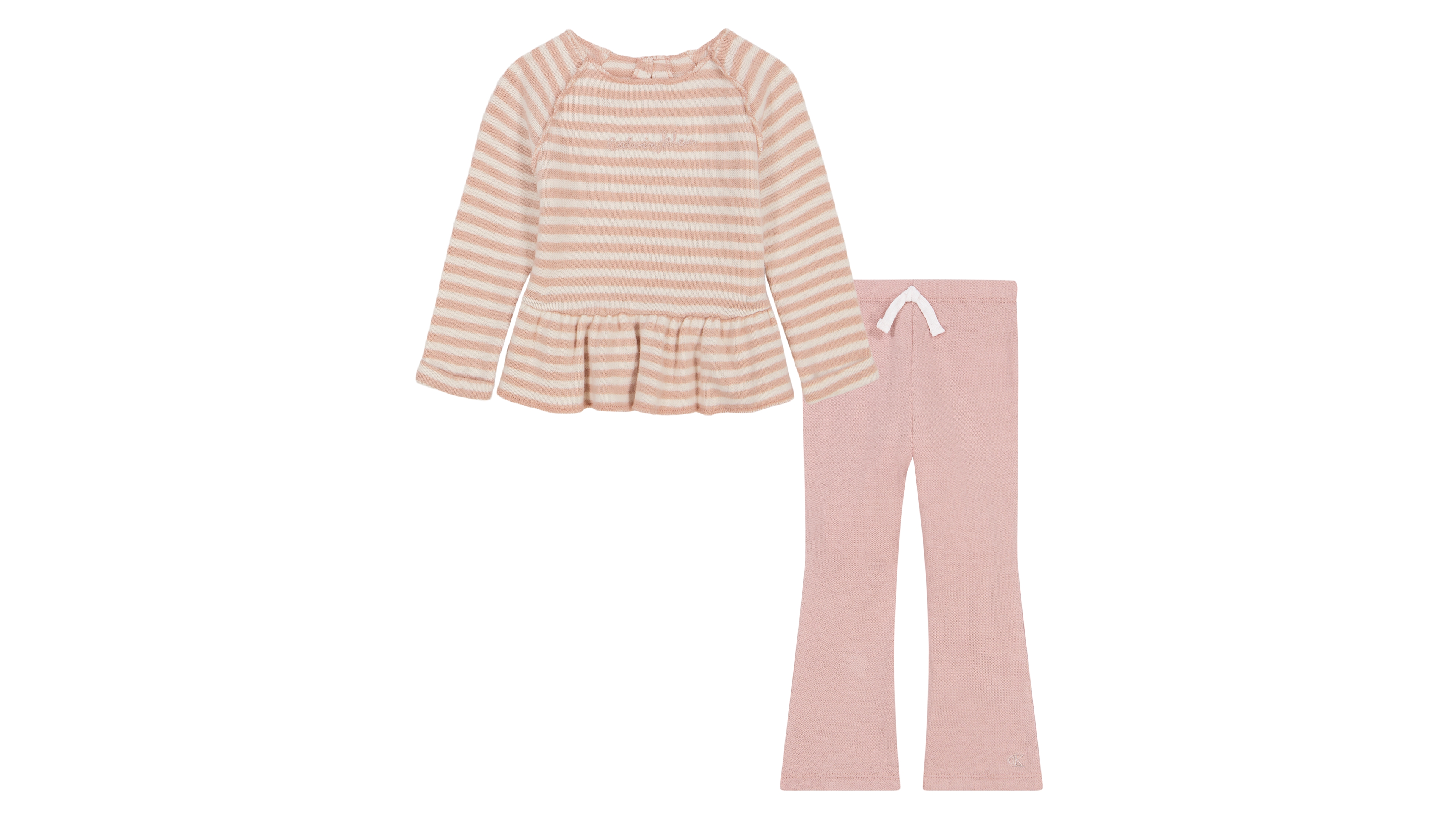 Calvin Klein Baby Girls' Long-Sleeve Striped Flared-Leg Top and Flare Pants, 2-Piece Set