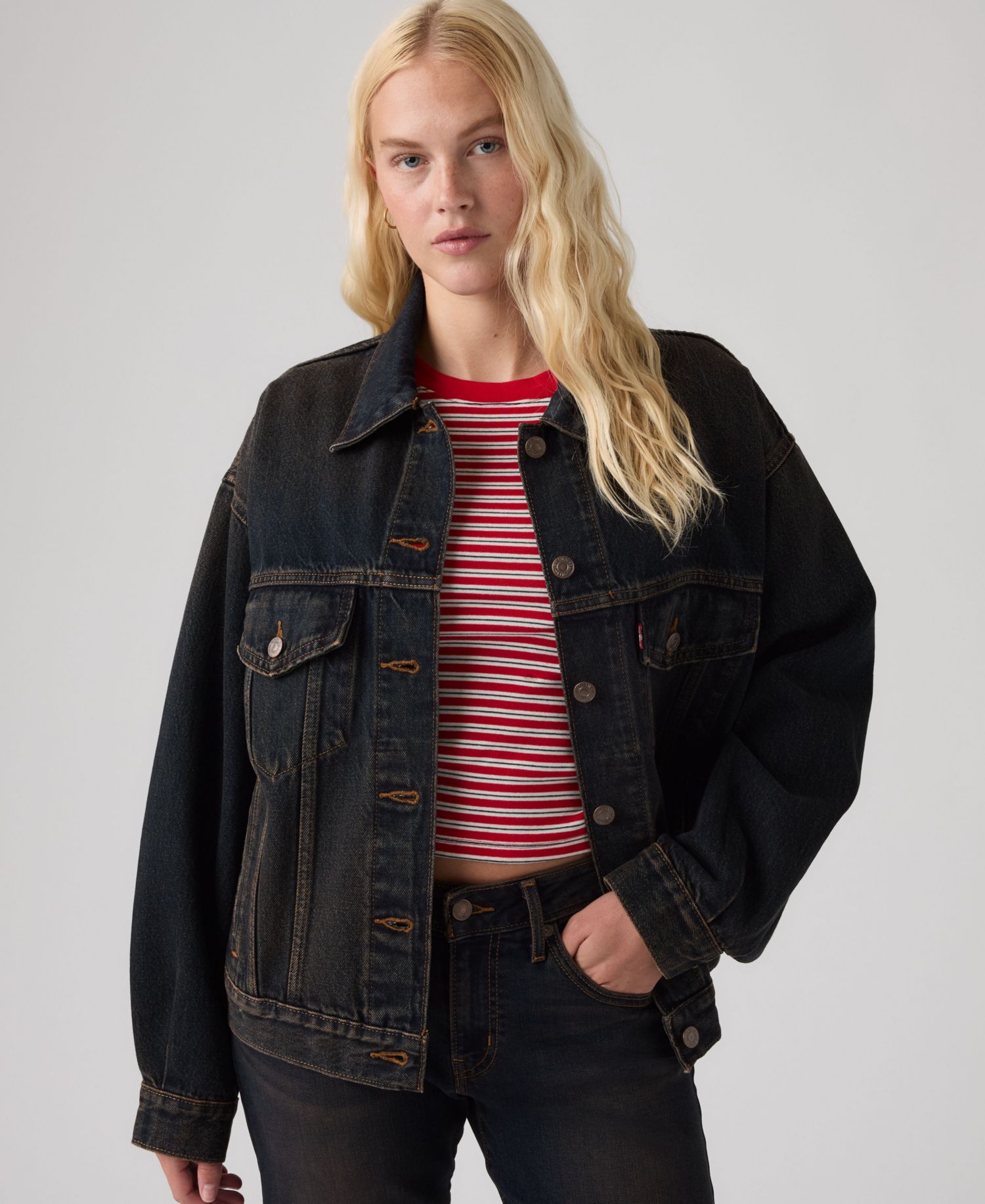 Plus Size '90s Cotton Denim Trucker Jacket