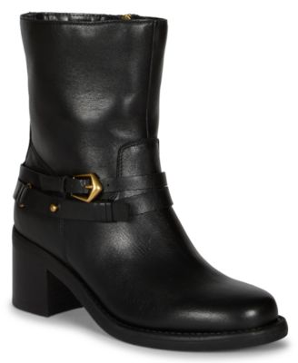 Women's Armia Cross Buckle Block Heel Almond Toe Booties