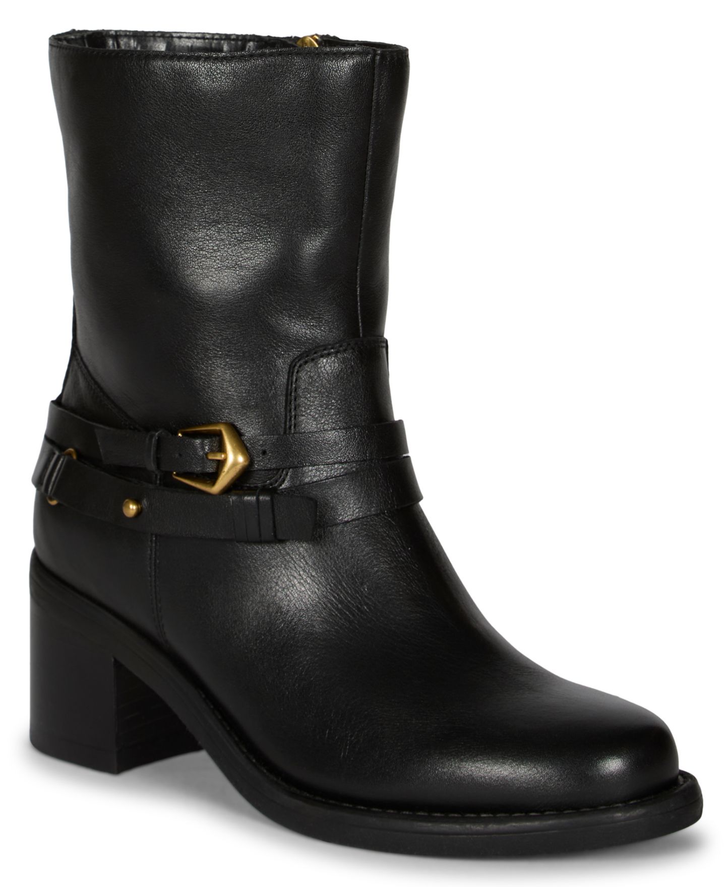 Женские ботинки Vince Camuto Armia Cross Buckle Block Heel Almond Toe Booties, цвет: Чёрный — фото 1