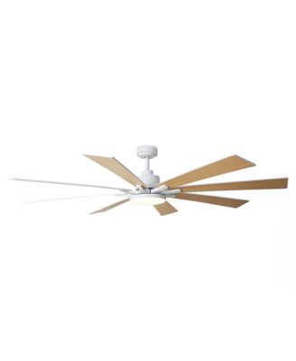 Modern 72-in White Wooden 8-Blade Smart Large Windmill Ceiling Fan with Light