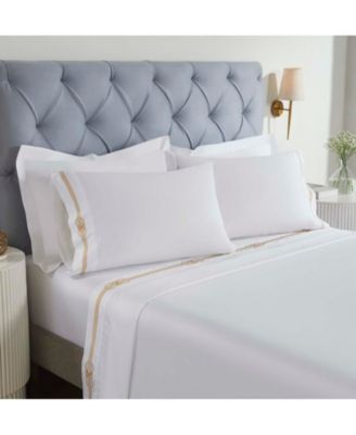 Moonlawn Cotton Gold Embroidered Deep Pocket Bed Sheet Set, Twin XL
