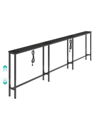 Extra Long Narrow Height Adjustable Sofa Console Table with Charging Station, 103 Inch Industrial Metal and Engineered Wood Behind Couch Table