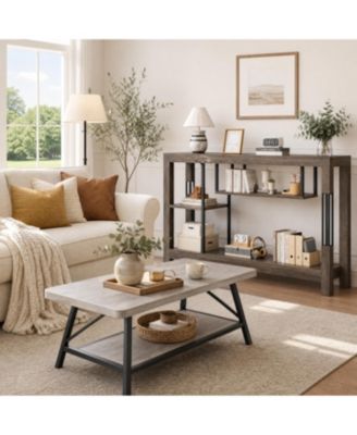 Industrial Farmhouse Living Room Set – 47.2" Console Table and 39" Coffee Table, 2-Piece Storage Shelf Set for Small Spaces