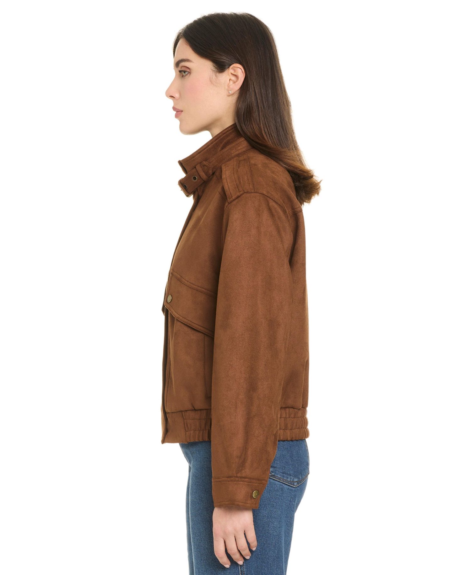 Women's Faux Suede Drop-Shoulder Bomber Jacket