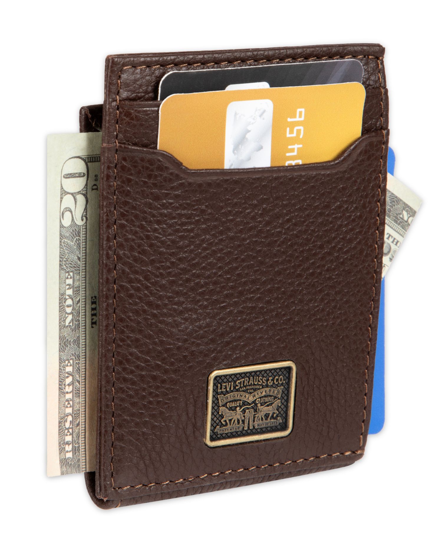 Men's RFID Genuine Leather Card Case Wallet with Magnetic Money Clip