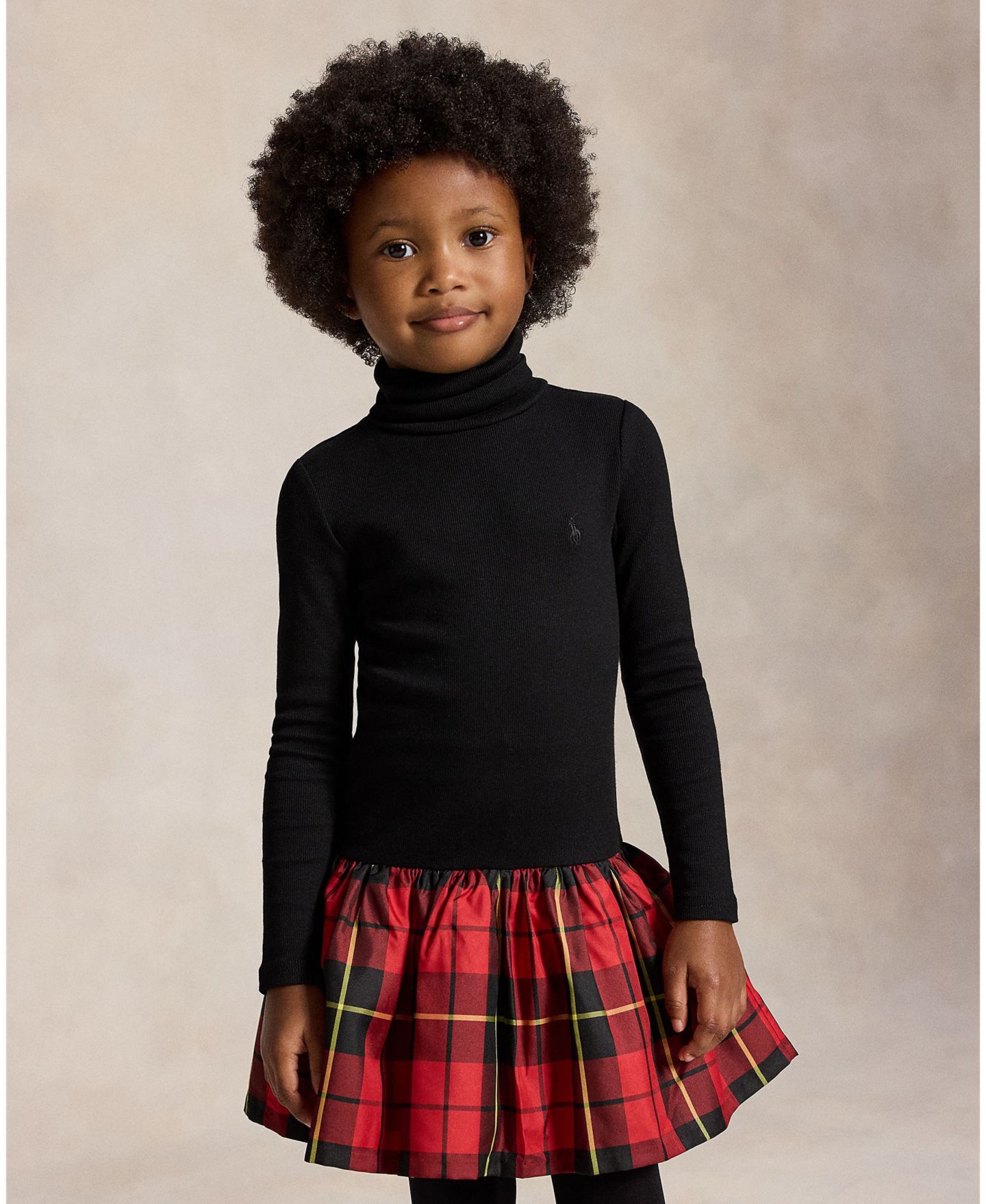 Платье Polo Ralph Lauren Plaid-Skirt Turtleneck Long-Sleeve Dress для девочек, цвет: Чёрный — фото 2