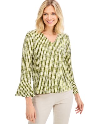 Women's Printed 3/4-Sleeve V-Neck Jacquard Tee