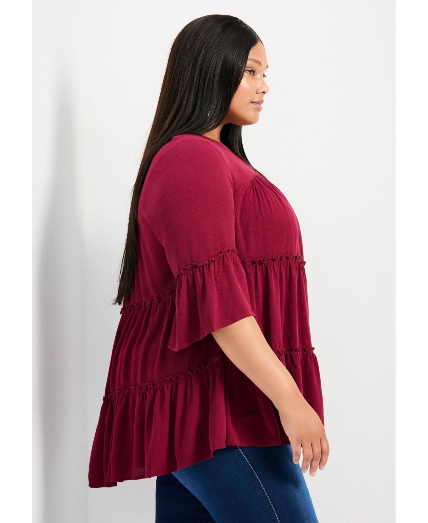 Women's Plus Size Amy Tiered Bell Sleeve Blouse