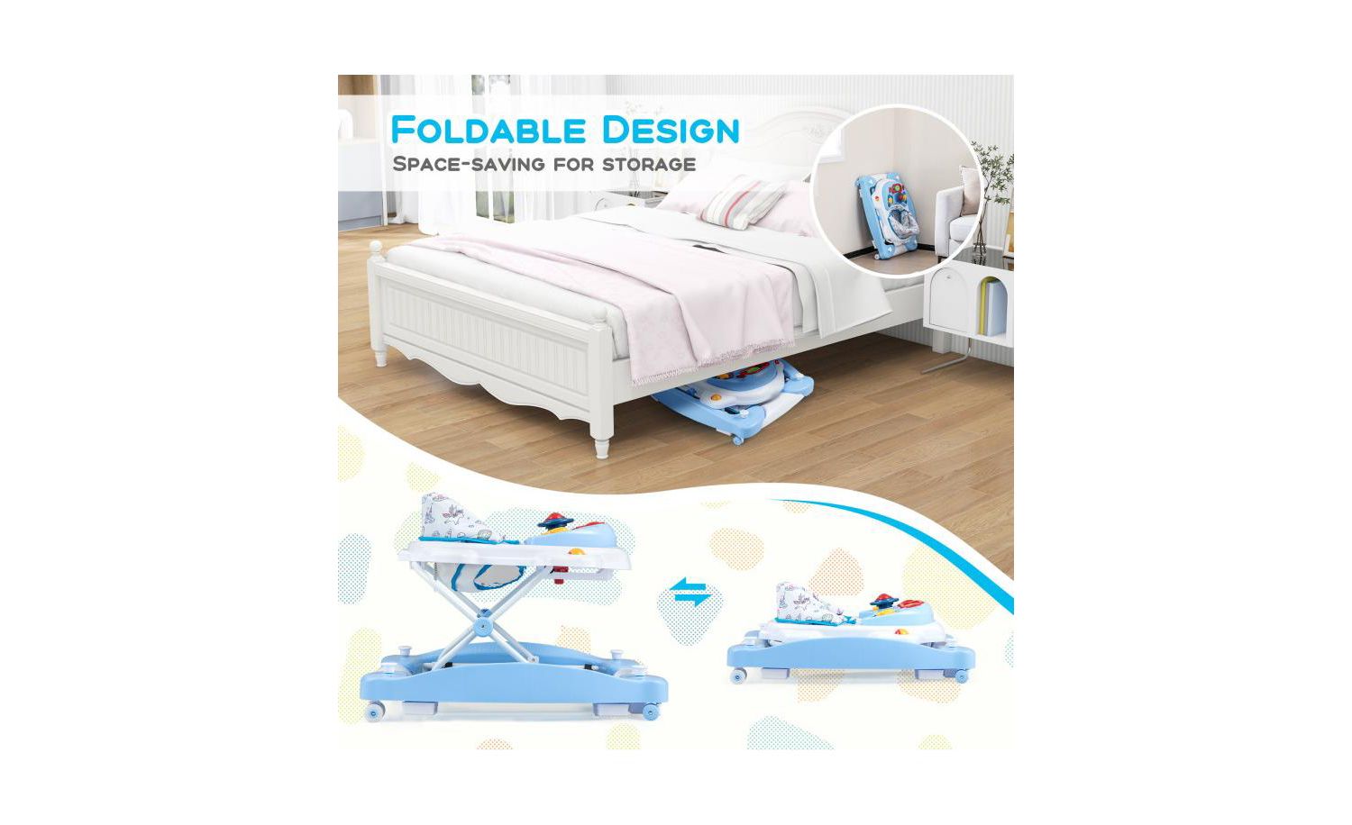 Foldable 6 in 1 Baby Walker with Adjustable Height for Infant Mobility and Play
