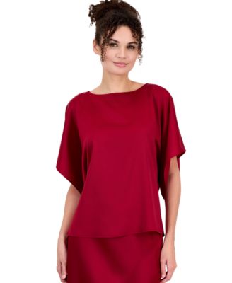 Women's Short-Sleeve Bateau Neck Satin Blouse
