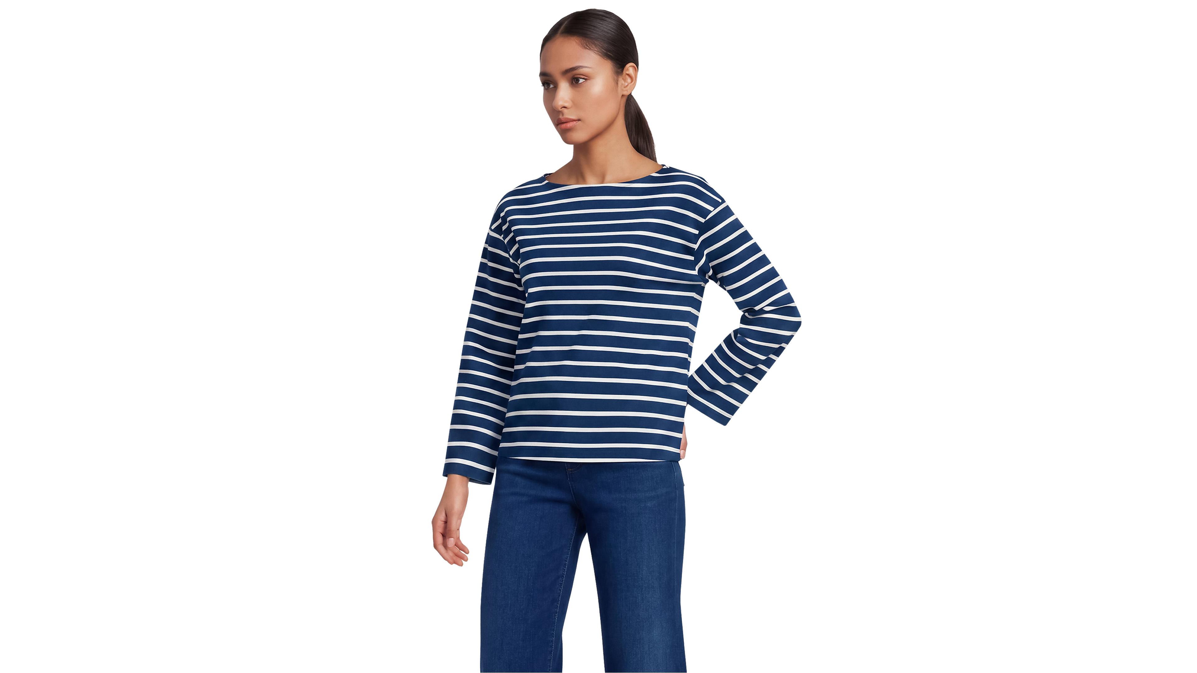 Lands' End Women's Supima Cotton Breton-Stripe Boat Neck T-Shirt