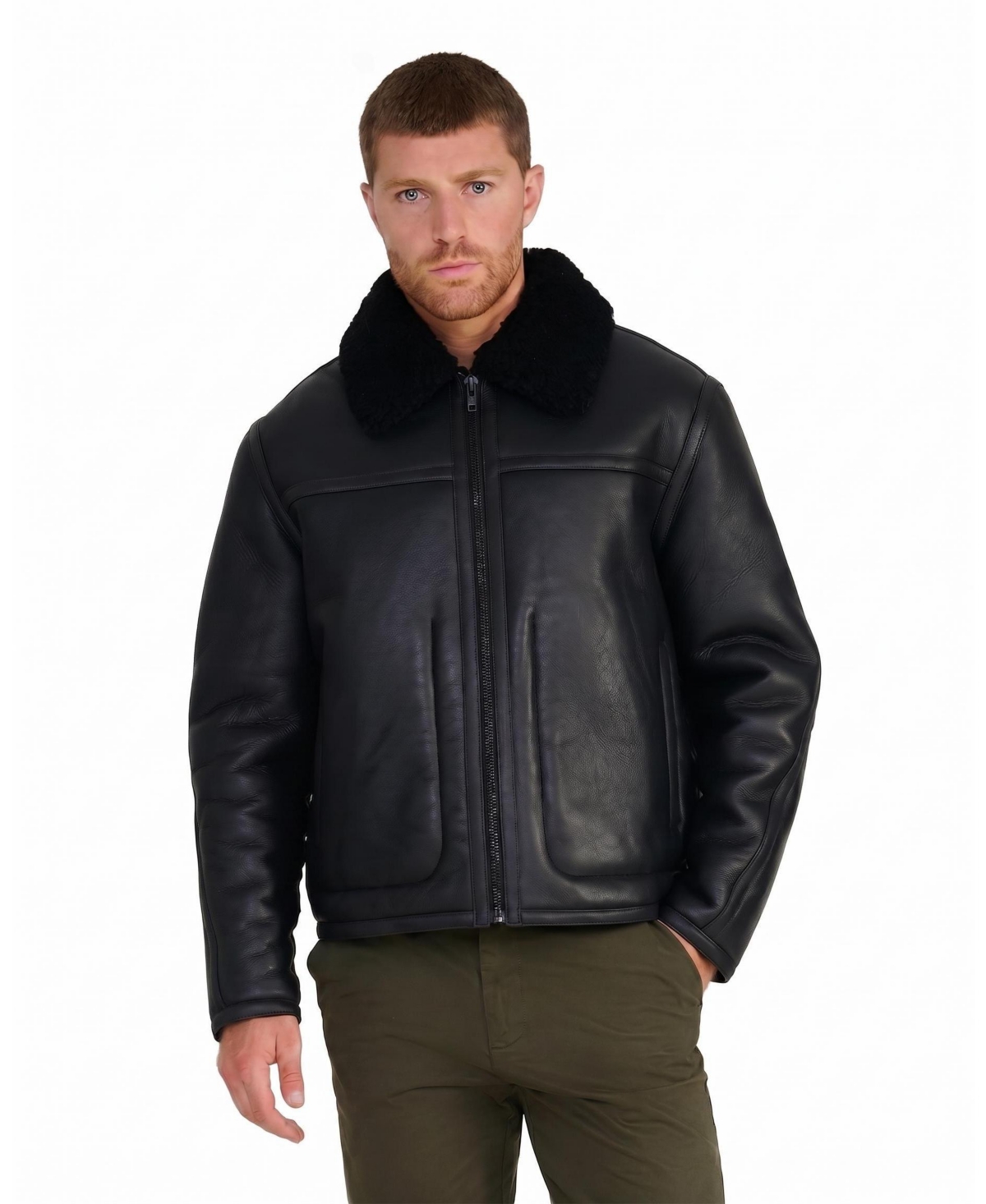 Furniq Uk Men's Landon Shearling-Lined Leather Jacket