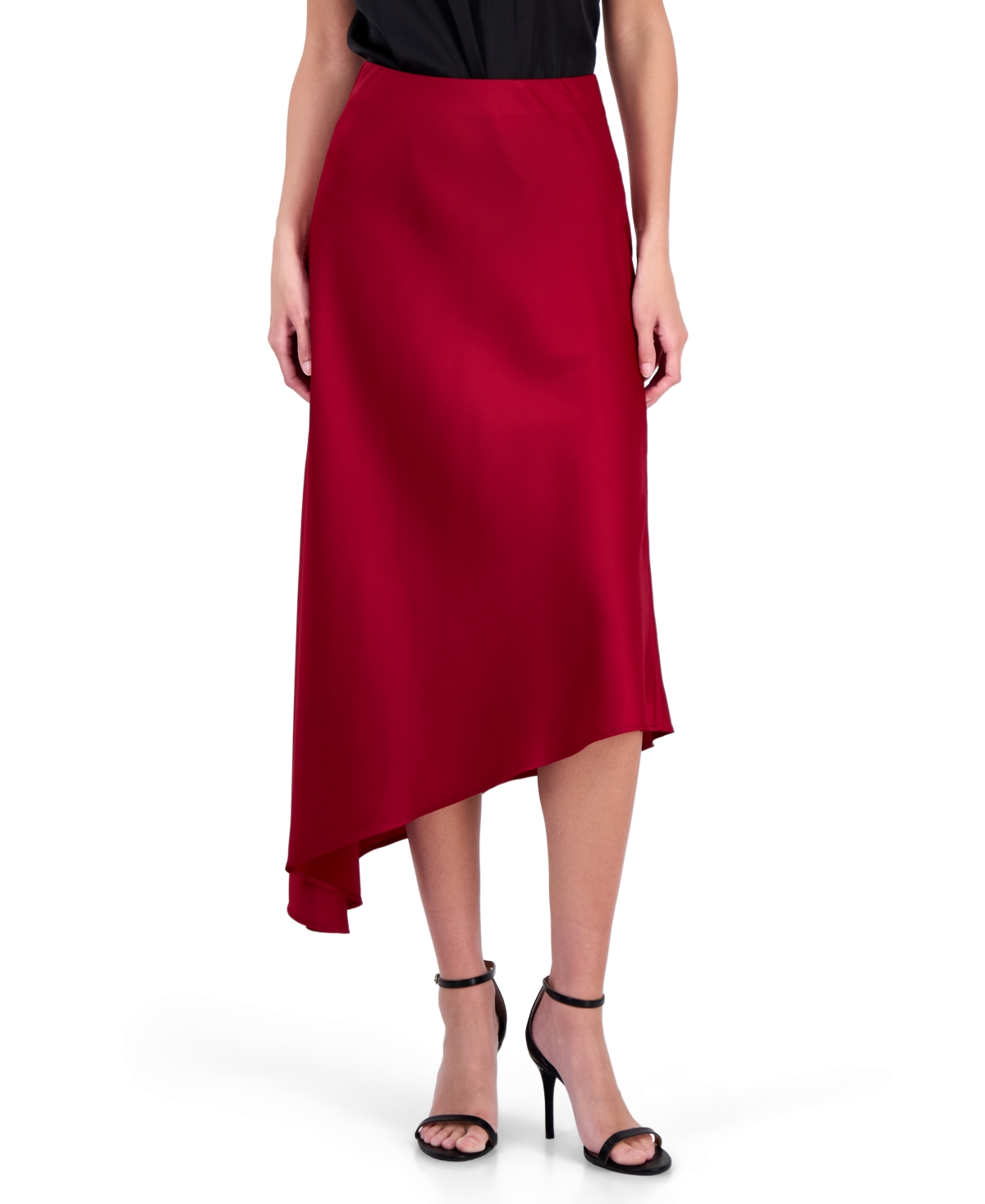 Anne Klein Women's Asymmetrical Midi Satin Skirt - Titian Red