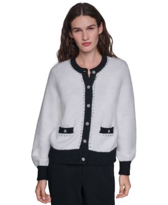 Women's Crystal-Trim Colorblock Cardigan Sweater